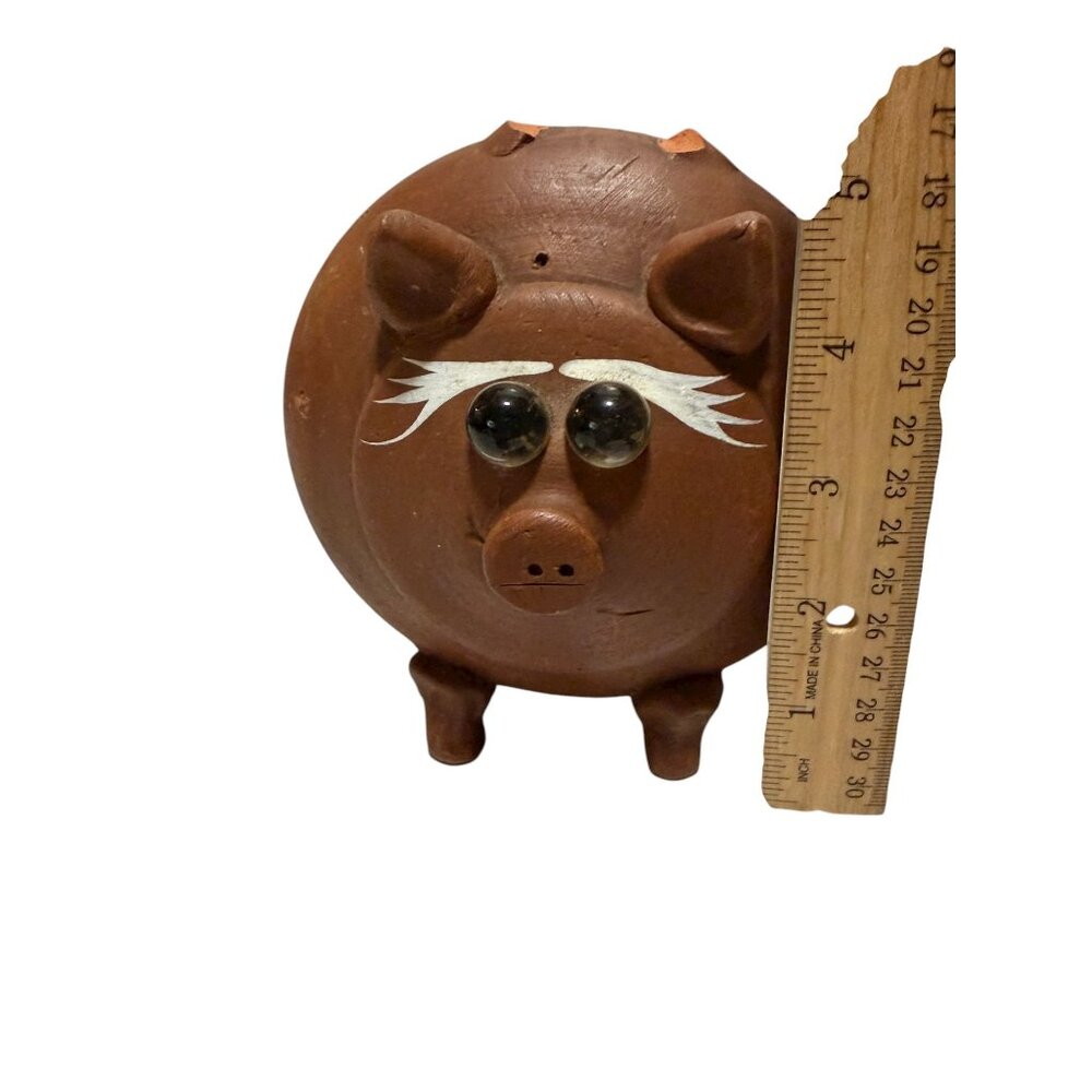 Handcrafted Mexican Terracotta Piggy Bank Decor Missing Top Handle - Picture 7 of 8